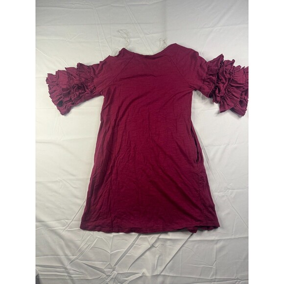 Umgee Dress Womens Size Small Cotton Ruffle Solid Burgundy Short Sleeve - Picture 5 of 7
